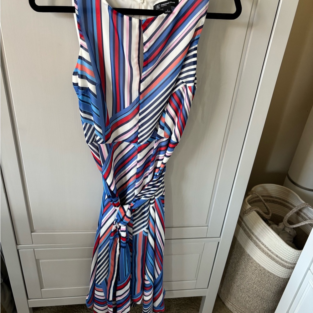 INC International Concepts Blue and Red Striped Midi Dress